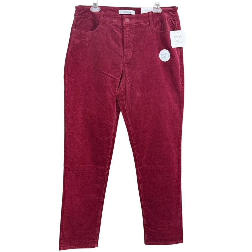 Croft & Barrow Womens Corduroy Straight Mid-Rise Pants Size 14L Stretch Red NWT